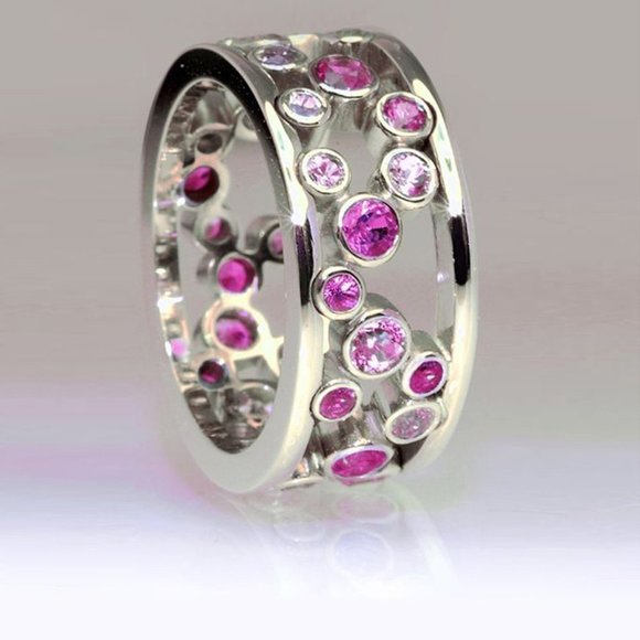 🎁 Pink Ultrapolychromatic CZ Inlaid Double Layer Ring, GPMB1421 - Picture 1 of 2